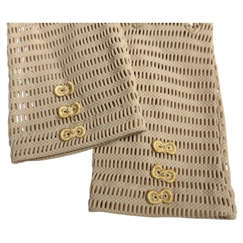 Van Raalte Womens Vintage Perforated Mesh Gloves Embroidered Bows & Mini Pearls